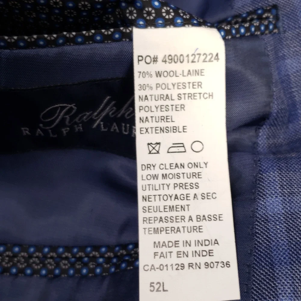 Ralph Ralph Lauren Sport Coat Men 52L Blue Plaid Check Wool Blend Stretch Blazer